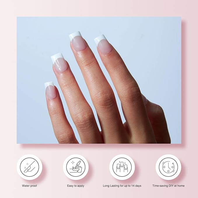 Semi Cured Gel Nail Strips, 20 PCS Gel Nail Stickers Work with UV Light, Salon Quality & Easy to Use - French Passion