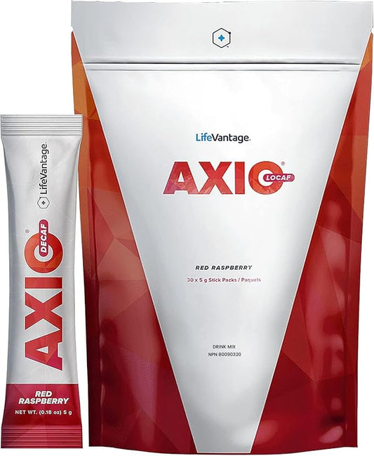 LifeVantage AXIO Regular Energy Drink Powder, Nootropic Supplement, Focus & Mood Support, with L-theanine, Green Tea, B Vitamins, DMAE, Quercetin & Pine Bark, Red Raspberry, 30 Packets