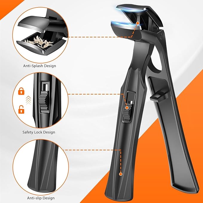 Toenail Clippers for Seniors Thick Toenails, Slanted Large Nail Clippers for Men Thick Ingrown Nails with Wide Opening, Heavy Duty Angled Head Nail Clipper Cutter with Catcher -Black