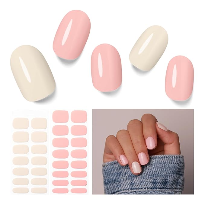 Semi Cured Gel Nail Wraps - 30PCS Long-Lasting Stickers, Salon-Quality, 2 Weeks Wear, Easy DIY Manicure - Soft Rose