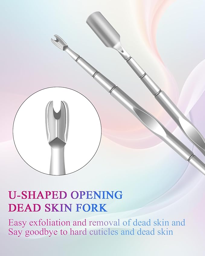 10 Pack Cuticle Pushers with Fork, 2 in 1 Cuticle Nail Pusher Tools with fork, Stainless Steel Cuticle Remover Tool for At-Home & Travel Manicures Pedicures - Silver