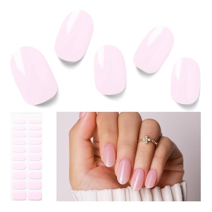 Semi Cured Gel Nail Strips, 20 PCS Nail Stickers, UV Light Cured, Salon Quality, Easy to Use - Translucent Pink
