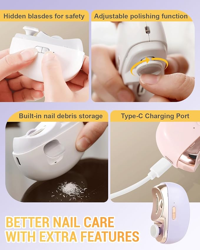 3 in 1 Automatic Electric Nail Clipper, 2025 New Electric Toe Nail Clippers with Polishing for Seniors Adults Baby, Automatic Electric Nail Clippers Nail File with LED Light & Storage Box (Pink)