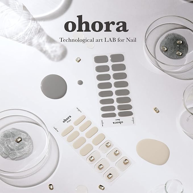 ohora Semi Cured Gel Nail Strips (N Checkers) - Dark, Patterned, Works with Any UV/LED Lamps, Salon-Quality, Long Lasting, Easy to Apply & Remove - Includes 2 Prep Pads, Nail File & Wooden Stick