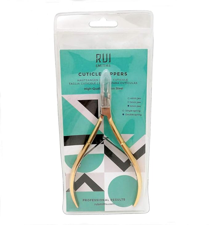 Rui Smiths Professional Cuticle Nippers, Gold-Plated Carbon Steel, French Handle, Double Spring, 6mm Jaw (Full Jaw)