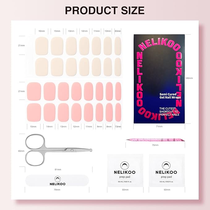 Semi Cured Gel Nail Wraps - 30PCS Long-Lasting Stickers, Salon-Quality, 2 Weeks Wear, Easy DIY Manicure - Soft Rose