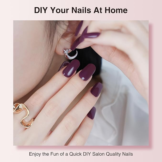 Semi Cured Gel Nail Strips, 20 PCS Gel Nail Stickers Work with UV Light, Salon Quality & Easy to Use - Dark Night Purple