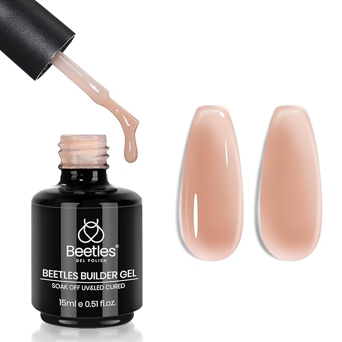 Beetles Builder Gel-Caramel Nude 0.5 oz 8 in 1 Nail Strengthening Apex Building Extension for Beginner DIY Salon at Home,Nude Builder for Winter Nails,UV & LED Lamp Needed