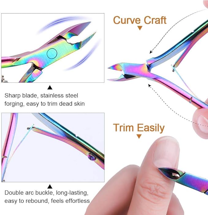 Cuticle Trimmer with Cuticle Pusher - 4 Pack Stainless Steel Nail Clippers Set, Dead Skin Cuticle Cutter Nippers, Manicure Tools for Shiny Nail
