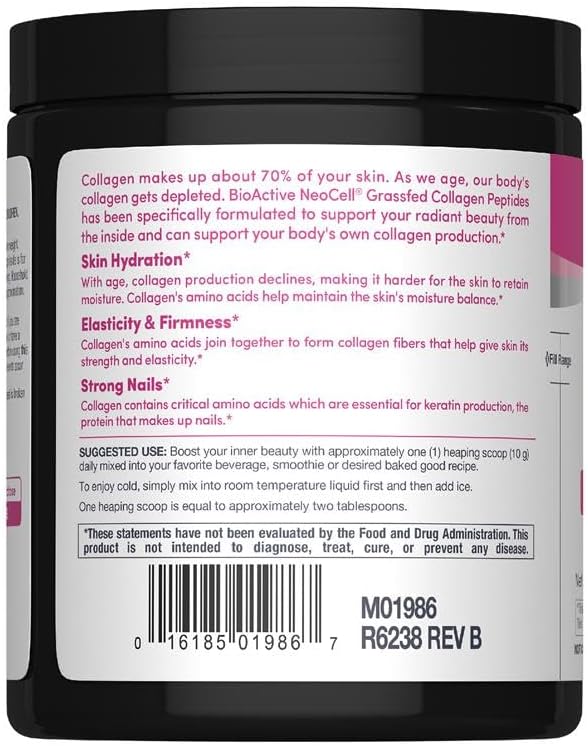 NeoCell Super Collagen Peptides, 10g Collagen Peptides per Serving, Gluten Free, Keto Friendly, Non-GMO, Grass Fed, Healthy Hair, Skin, Nails and Joints, Unflavored Powder, 7 oz., 1 Canister