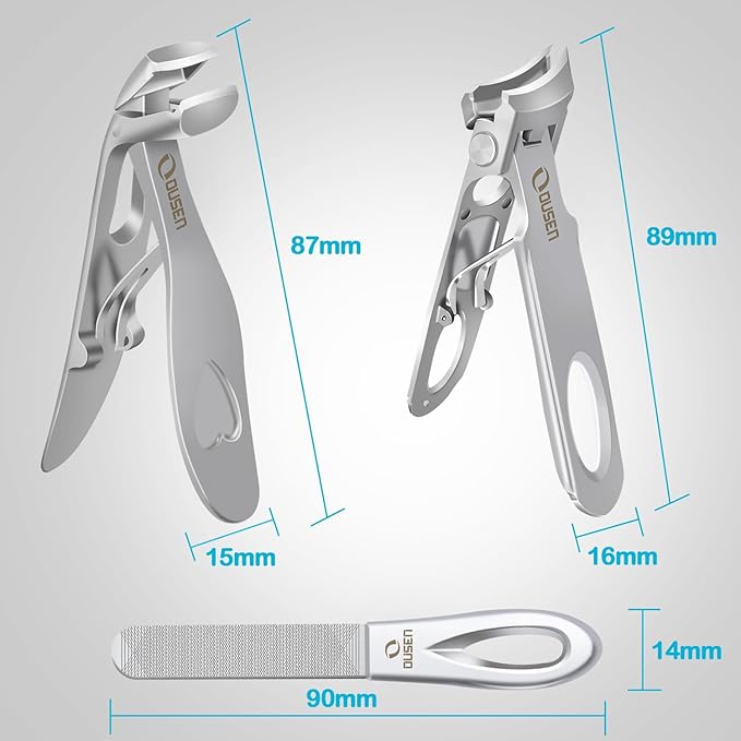 Toenail Clippers for Thick Nails, Angled Head Toe Nail Clippers for Men& Women, Wide Jaw Fingernail Clippers with Catcher, Ingrown Toe Nail Cutter with Slanted Curved Blade Nail Trimmer for Seniors