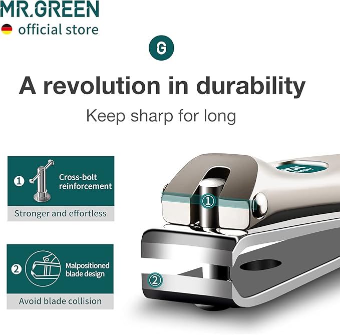 MR.GREEN Nail Clippers Curved Blades Fingernail Cut Nippers Manicure Scissors Stainless Steel Pedicure Tools (Medium+Glass File)
