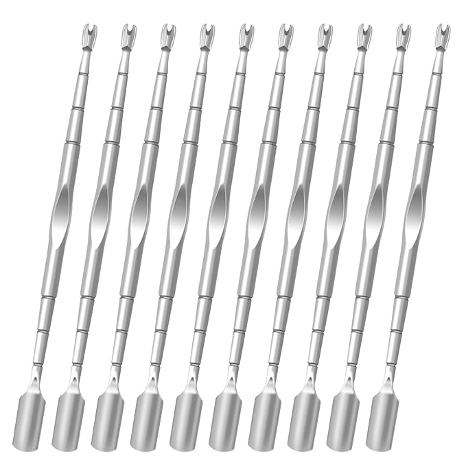 10 Pack Cuticle Pushers with Fork, 2 in 1 Cuticle Nail Pusher Tools with fork, Stainless Steel Cuticle Remover Tool for At-Home & Travel Manicures Pedicures - Silver