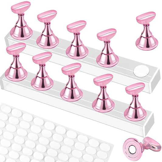 2 Set Nail Stand,Nail Holder Stand with 100 Pcs Double Sided Tape,Press on Nail Stand,Nail Practice Hand,Nail Holder for Painting Nails,for Nail Art Display,Home DIY Beginner Salon Supplies(Pink)
