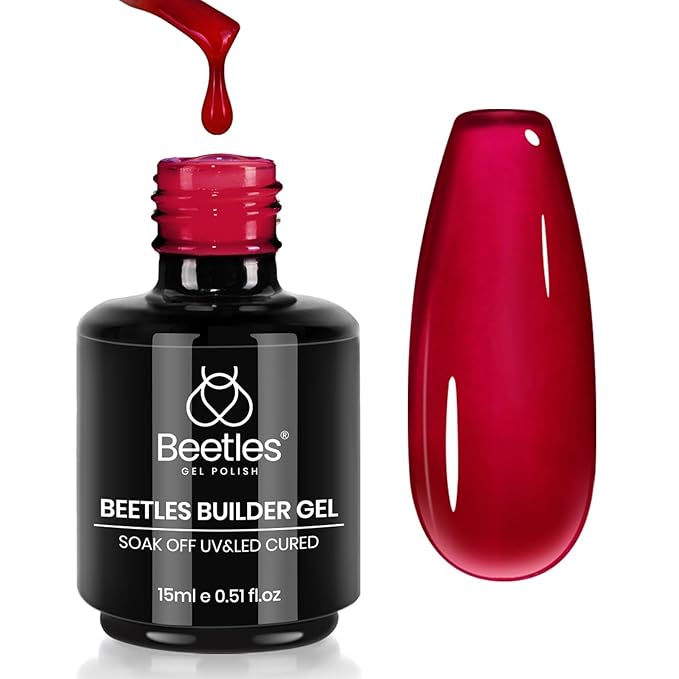Beetles Builder Gel for Nails-Garnet Glow 0.5 oz 8 in 1 for Building Apex Strengthening Thickening Extension DIY Salon at Home for Beginner,Red Builder Nails Gel,Halloween Nails,LED & UV Lamp Needed