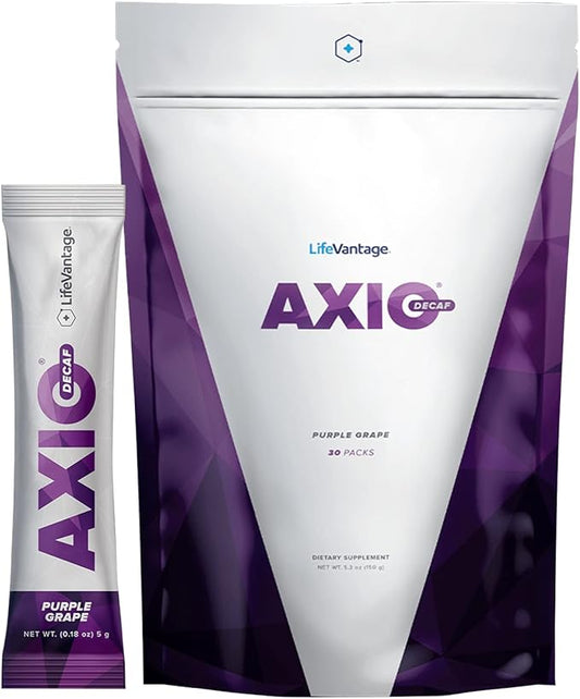 LifeVantage AXIO Regular Energy Drink Powder, Nootropic Supplement, Focus & Mood Support, with L-theanine, Green Tea, B Vitamins, DMAE, Quercetin & Pine Bark, Purple Grape, 30 Packets