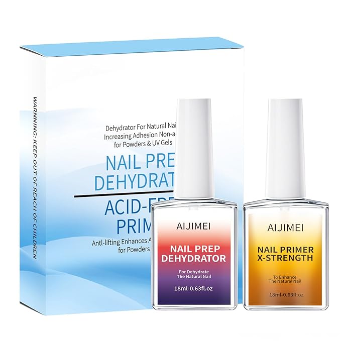 AIJIMEI 18ml Nail Prep Dehydrator And Nail Primer X-Strength Set For Acrylic Nail Products Nail Primer And Dehydrator Nail Bonding Nails（18ml/0.63fl.oz）