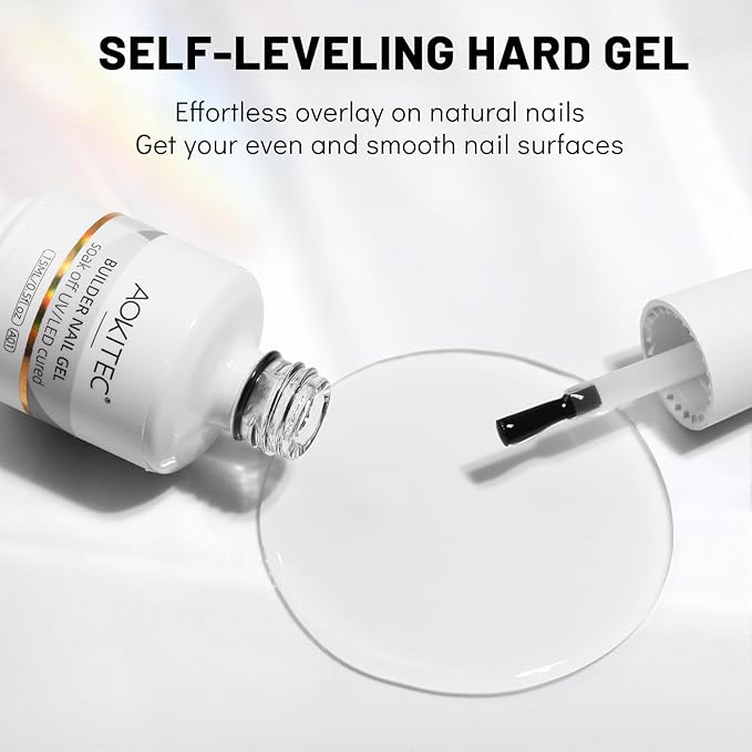 Aokitec Builder Nail Gel, 15ml Clear Gel Builder for Nails 7-in-1 Nail Extension Gel in Bottle Hard Gel for Nail Strengthen & Repair Adheasive Rhinestones Nail Art Design for Nail Salon Home DIY Gift