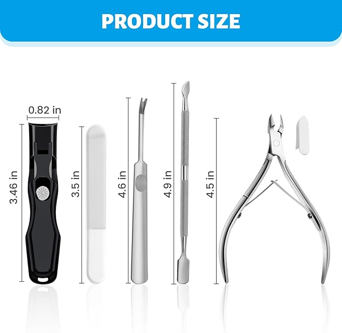 Lux German Nail Clippers Grip for Men Women, Black Portable Ultra Sharp Nail Clippers with Catcher File, No Splash Nail Clippers for Seniors Thick Ingrown Toenails, Professional Fingernail Clipper Set