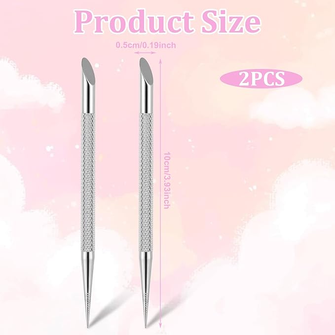 2 Pcs Nail Cleaning Cuticle Stick, Stainless Steel Cuticle Pusher Tool Nail Polish Remover Stick Polish Peeler Cutter for Fingernails Toenails Manicure