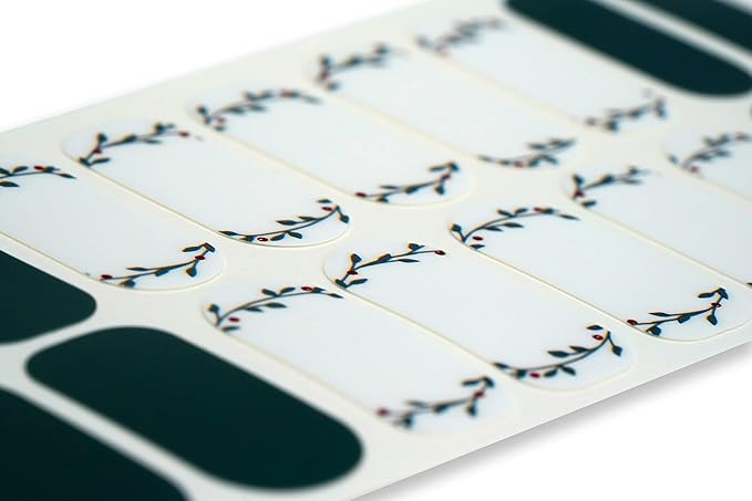 | 20 Exquisite Gel Nail Polish Strips w/Application Accessories - No UV/LED Lamp Required (Holiday | Green Holly & Red Foil Berries)