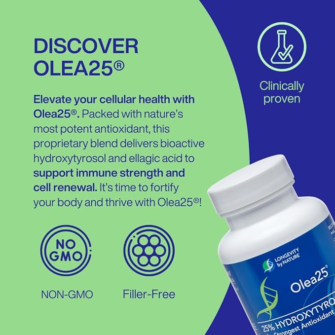Hydroxytyrosol Supplement Olea25 Organic Olive Leaf Extract Capsules, 90 Count, Antioxidants Supplement for Immune Support and Heart Health