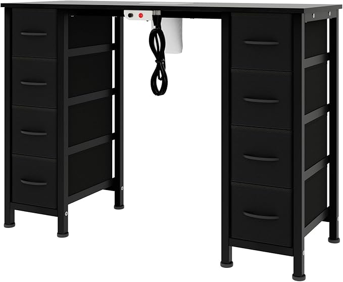 Nail Desk, Manicure Table, Nail Beauty Salon Workstation w/Electric Dust Collector, 8 Fabric Drawers