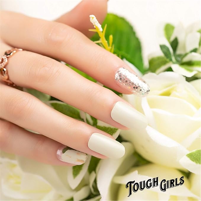 | 20 Exquisite Gel Nail Polish Strips w/Application Accessories - No UV/LED Lamp Required (Pale Green, Pink, Gold & Sparkles)