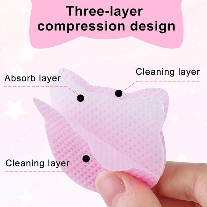 MEKK Lint Free Nail Wipes,400PCS Cat Shape Nail Polish Remover Wipes,Super Absorbent Soft Non-Woven Fabric Lash Glue Wipes,Cleaning Pad Cloth for Lash Extension & Nail Polish Bottle(PINK)