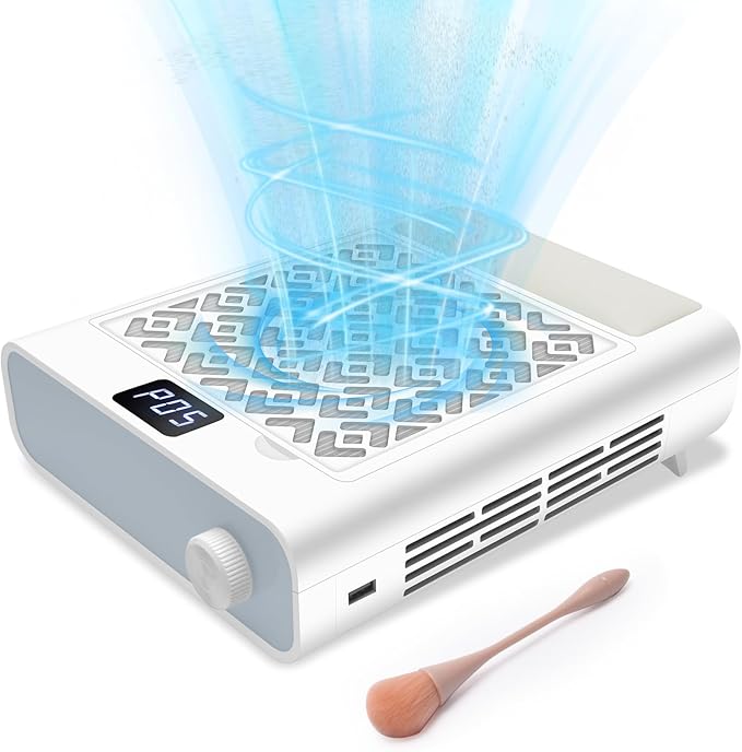 CGBE Dust Collector Nail Tech: 3600 RPM Brushless Nail Dust Collector with 5 Speed Suction, Hand Pillow, 2 Filter & 10 Disposable Filter Papers, Dust Collector for Home & Salon (White)