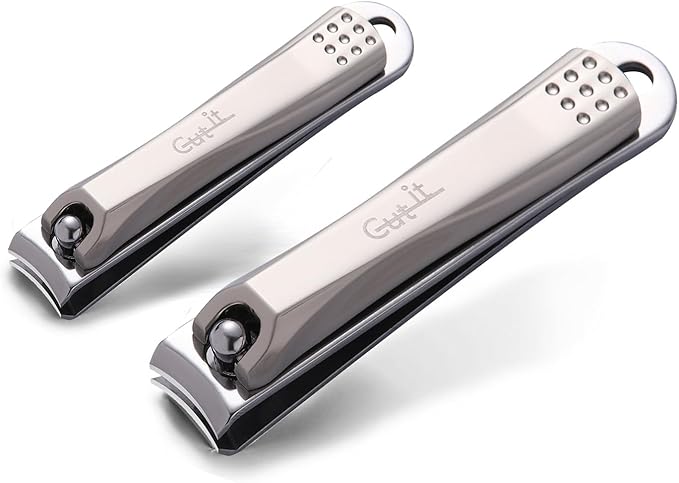 2Pcs Stainless Steel Fingernail Clipper W/Built-in Nail File, Ultra Sharpness & Sturdy Toenail Clipper Set for Men and Women, Washable