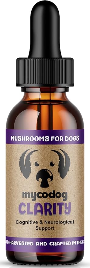 MycoDog Clarity - Mushroom Extract & Adaptogen Tincture for Canines - Ashwagandha Supplements for Nervous, Mental, & Emotional Support - Reishi, Cordyceps, & Lions Mane Supplement