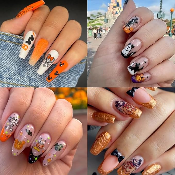 8 Sheets Halloween Nail Art Stickers Decals 3D Self-Adhesive Horror Gothic Ghost Bat Spider Web Nail Decals Design Halloween Stickers for Women DIY Manicure Cartoon Party Nails Decoration Supply
