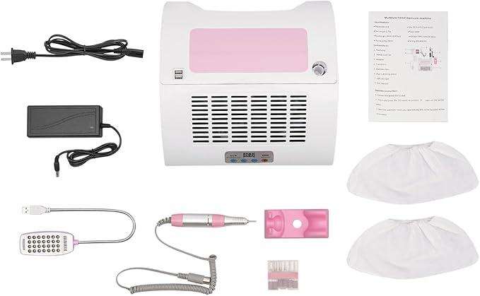 5 in 1 Nail Lamp, Nail Dust Collector with Nail Drill Hand Rest and LED Desk Lamp, LED Nail Lamp for Gel Polish for Nail Salon and Home Use.(Pink,Basics)