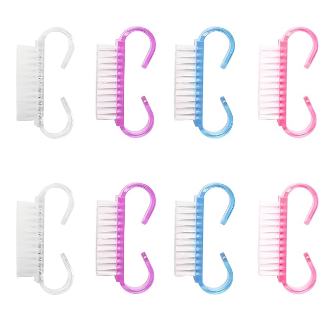 8 Pieces Nail Scrubber Brush Nail Cleaning Brush with Plastic Handle Manicure Tools Suitable for Both Men and Women Can be Used on Hands and Feet (Pink/Purple/Blue/Transparent)