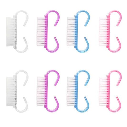 8 Pieces Nail Scrubber Brush Nail Cleaning Brush with Plastic Handle Manicure Tools Suitable for Both Men and Women Can be Used on Hands and Feet (Pink/Purple/Blue/Transparent)