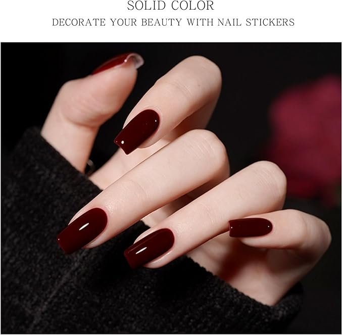 JMEOWIO Gel Nail Stickers Wine Red Semi Cured Gel Nail Strips Wraps UV/LED Nails Art Design Decoration Accessories