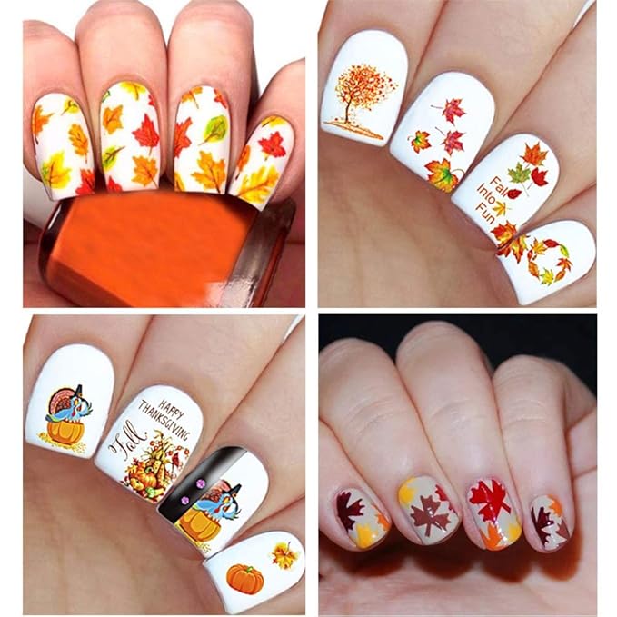 Kalolary Autumn Fall Nail Art Stickers Decals Maple Leaves Decals 3D Nail Stickers Harvest Pumpkin Maple Leaves Sunflower Squirrel for Women Girls Kids DIY Nail Design-12 Sheets