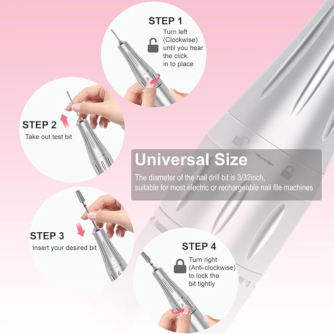 Cuticle Clean Nail Drill Bit, 3/32" Russian Diamond Nail File bits, Safety Carbide Under Nail Cleaner for Cuticle Dead Skin Nail Prepare, Nail Salon Manicure, (Trapezoidal Barrel-Fine)
