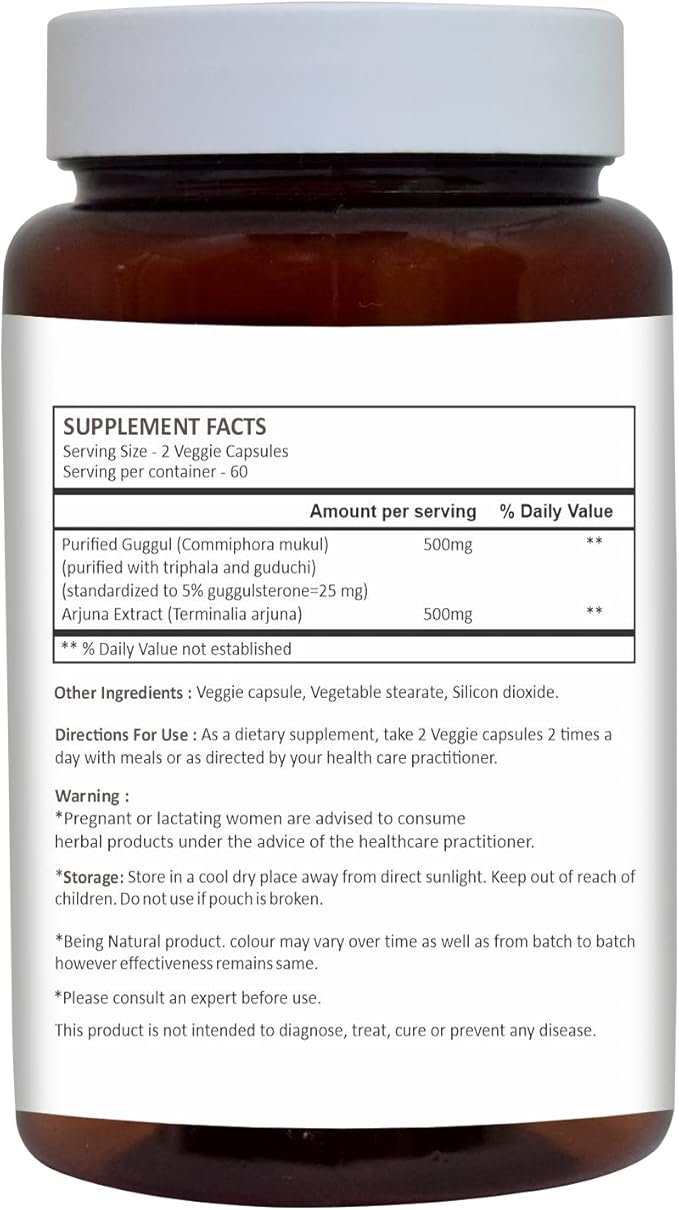 HERBAL HILLS Guggul Capsule with Arjuna Extract 1000mg 120 Count