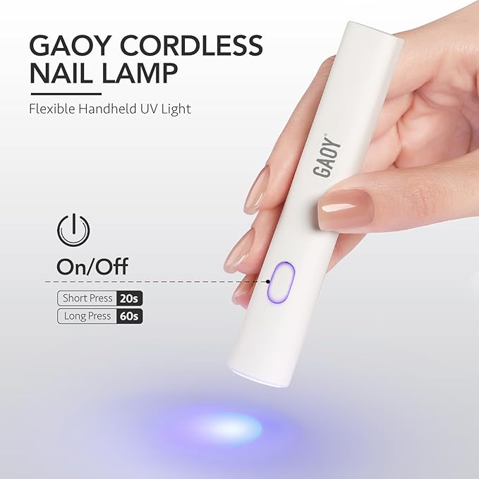 GAOY Handheld UV Light for Gel Nails, Mini Nail Lamp, Portable Cordless Rechargeable, Fast Curing, Pen Lamp