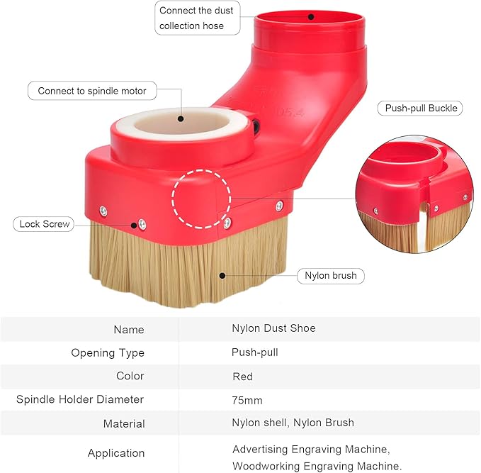 Daedalus NL330 CNC Dust Shoe, 75mm, Red
