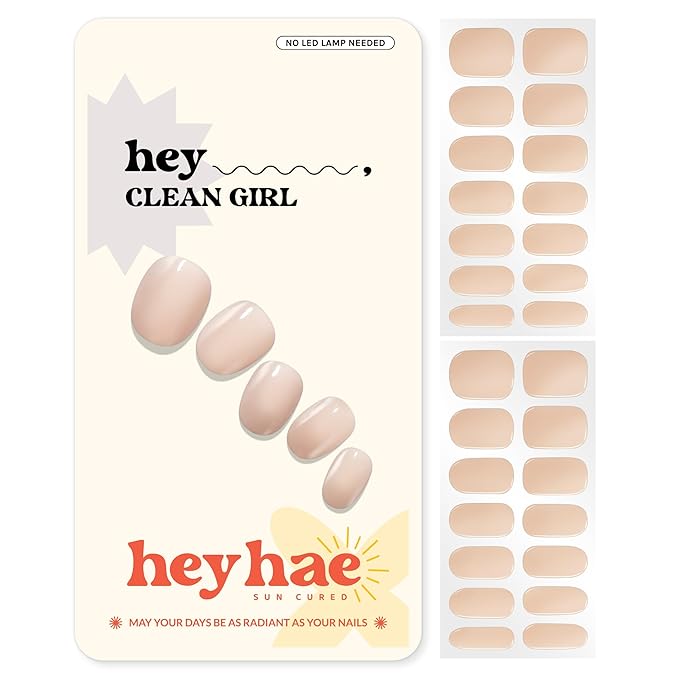 Heyhae Semi Cured Gel Nail Strips | Spring Nails No LED Lamp Needed Easy Apply & Remove | Includes 28 strips, 1 Prep Pad, 1 Nail File & 1 Wooden Stick - Hey, Clean Girl