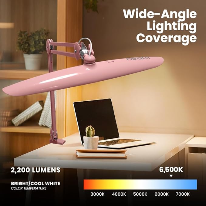 Neatfi XL 2,200 Lumens LED Task Lamp, 24W Super Bright Desk Lamp, 117 Pcs SMD LED, 4 Level Brightness, Dimmable, Task Light for Home, Office, Workbench (Non-CCT, Rose Gold)