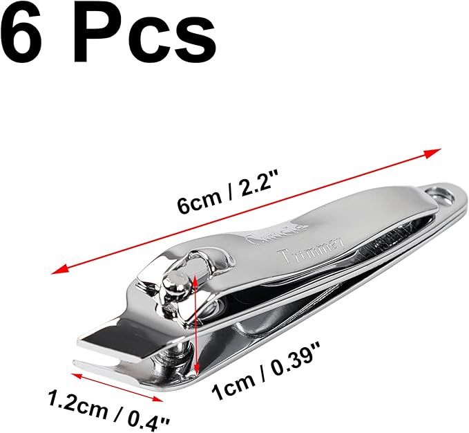 uxcell 6 PCS Sharp Nail Clippers Set, Metal Slanted Edge Toenail Clippers, Silver Tone Fingernail Clipper, Manicure Tool Pedicure Nail Clipper Cutter for Men Women Nail Cleaner