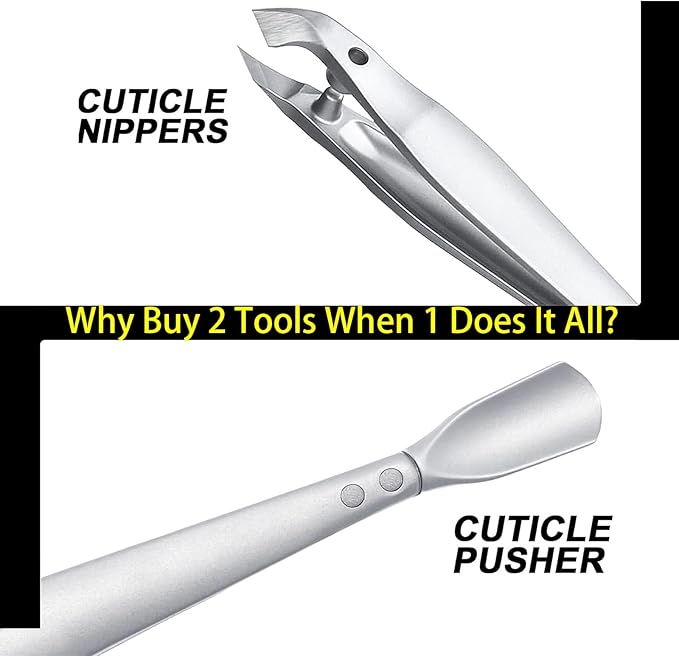Tweezers-Style 2-in-1 Cuticle Trimmer & Pusher - Surgical-Grade Stainless Steel, Compact Portable Nail Tool with Leather Case for Precise Hangnail/Cuticle Care (Home, Travel, Salon)