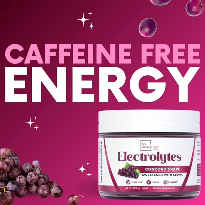 Zero Sugar - Concord Grape Electrolytes Powder - Very Refreshing Hydration - Caffeine Free Energy with All Natural Ingredients - Vegan, Keto & Paleo - Sugar Free Electrolytes Drink Mix - 30 Servings