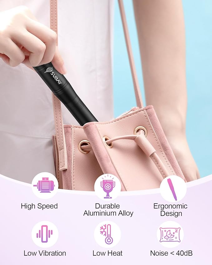 Subay Acrylic Nail Drill, Electric Nail File for Acrylic Gel Nails, Portable USB Nail Drill Machine with 6 Nail Drill Bits and 26 Sanding Bands for Nail Technicians Manicure Pedicure - Black