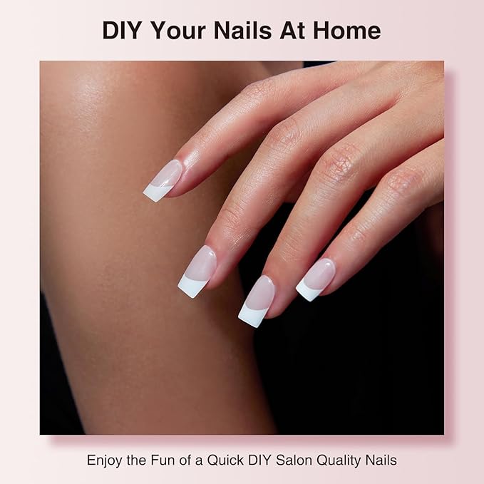 Semi Cured Gel Nail Strips, 20 PCS Gel Nail Stickers Work with UV Light, Salon Quality & Easy to Use - French Passion