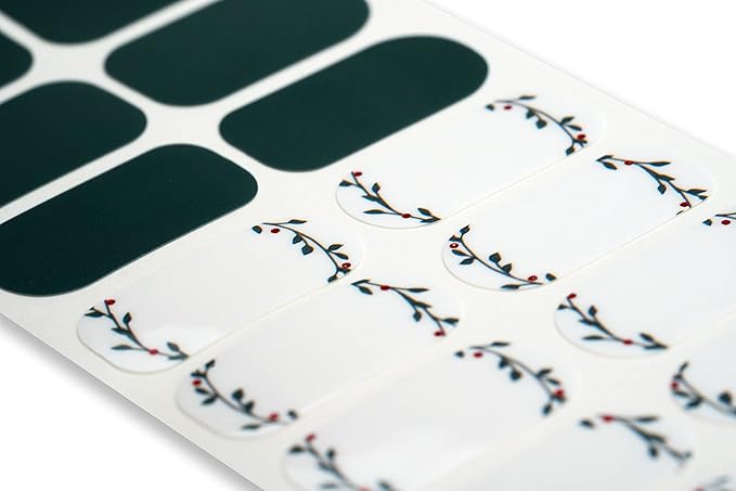 | 20 Exquisite Gel Nail Polish Strips w/Application Accessories - No UV/LED Lamp Required (Holiday | Green Holly & Red Foil Berries)